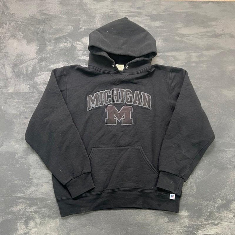 Vintage University‎ Of Michigan Hoodie Mens Medium Black 2000s Russell Athletic